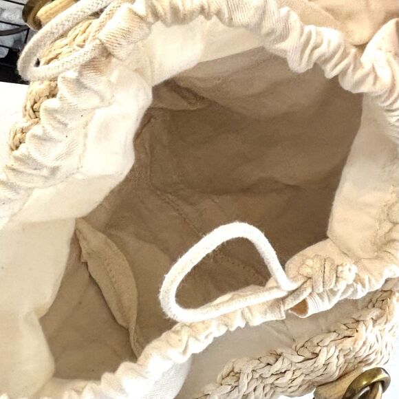 J CREW Small Montauk Bag Straw Tote Drawstring Top Removable Crossbody Strap - Picture 5 of 11